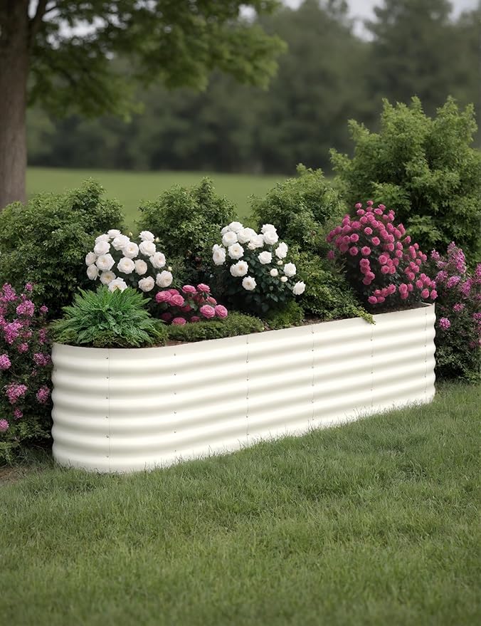 IDEAHOUSE 2-Pack Raised Garden Bed - Heavy-Duty Galvanized Steel Outdoor Planter Box for Vegetables, Flowers & Herbs - Rust-Resistant, Easy-Assembly Garden Box, Beige/Green