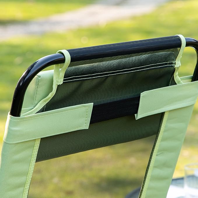 Outsunny Folding Patio Dining Chairs Set of 2, Outdoor Deck Chair with Adjustable Sling Back, Camping Chair with Removable Headrest for Garden, Backyard, Lawn, Green