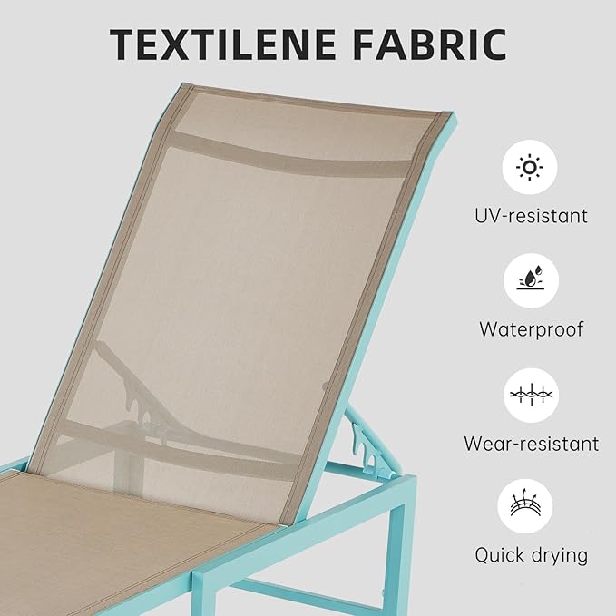 Outdoor Pool Lounge Chairs, Aluminum Patio Lounge Chairs, Five-Position Recliner Loungers for Poolside Yard Balcony Deck Beach (Blue,1PCS)