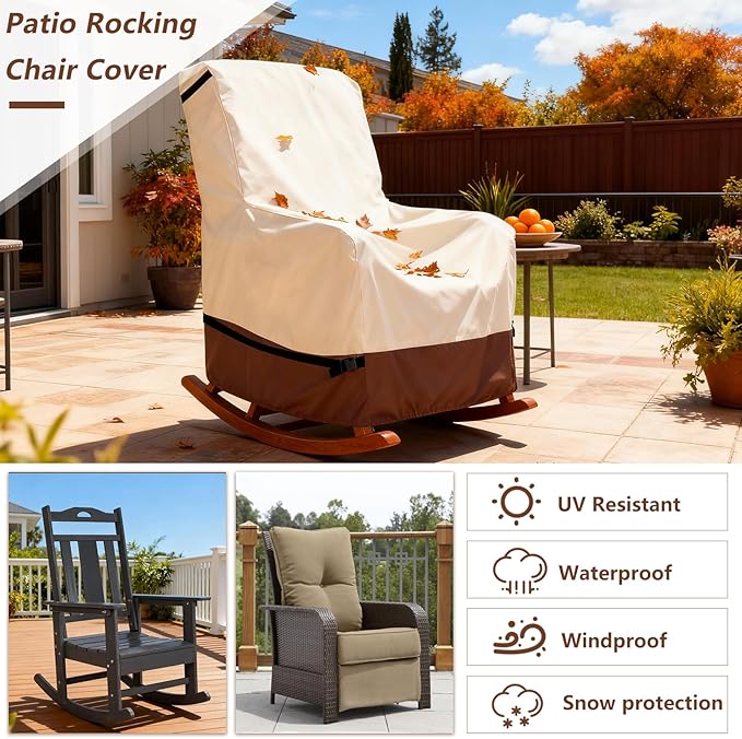 Outdoor Rocking Chair Covers 2 Pack,600D Heavy Duty Waterproof Outdoor Chair Covers,Outdoor Furniture Covers for All Weather Protection