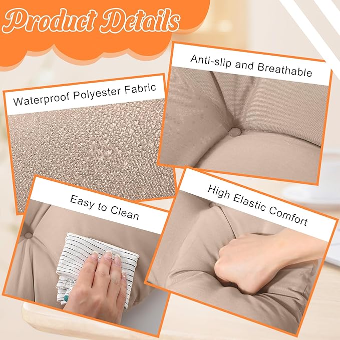 Thyle Outdoor Chair Cushions Set of 6 Waterproof Sun Protection Square Tufted Overstuffed Patio Furniture Seat Cushion for Patio Furniture Dining Indoor 19" x 19"(Khaki)