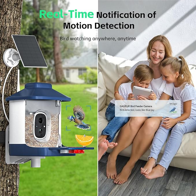 Bird Feeder with Camera, AI Bird Identification, Full HD Live Video, Solar Powered, 2.4Ghz WiFi, Instant Arrival Alerts - White Elephant Gifts