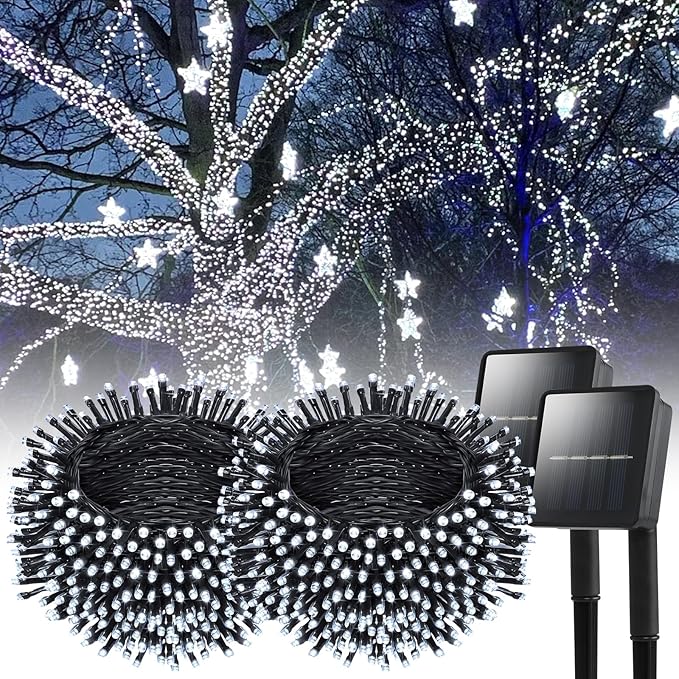 Dailyart Solar String Lights Outdoor, 2 Pack 240 Led Solar Fairy Lights for Outside Waterproof 170ft Cool White Solar Lights 8 Lighting Mode Solar String Lights for Outside,Garden,Courtyards,Trees