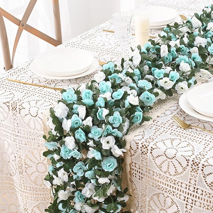 BLEUM CADE 5Pcs 41Ft Flower Garland Artificial Rose Vines for Bedroom, Cute Fake Hanging Flower Vines Floral Garland Decorations for Wedding Party Wall Room Decor Aesthetic