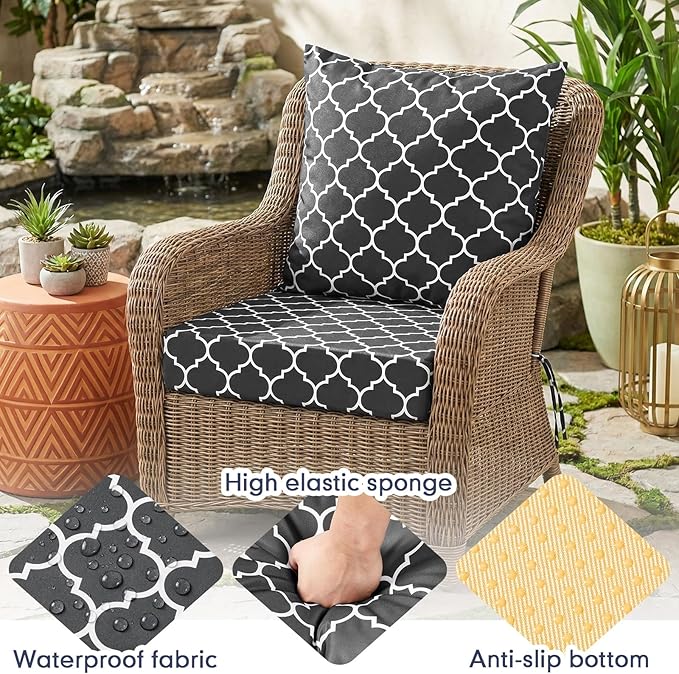 Hoteam 4 Set Outdoor Chair Patio Cushions Deep Seat Waterproof Chair Cushions 20 x 20 Inch for Patio Furniture Set Replacement Removable Seat and Back(Gray Lantern)