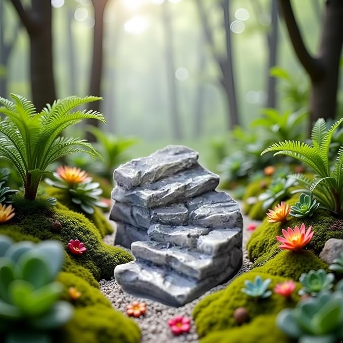 Curved Stone Steps Miniature Fairy Garden Accessories,Miniature Pond Lawn Ornament Figurines, Mini Lighthouse Water Well Bridge Figurines, Micro Landscape Ornaments for DIY Kit Statues