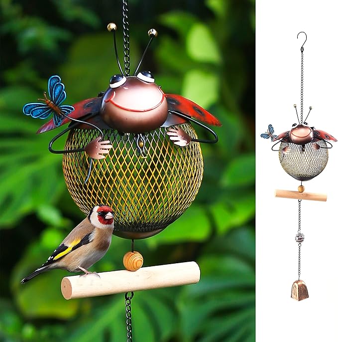Solar Bird Feeder,Squirrel-Proof Bird Feeders for Outside, Cute Animal Shaped(Ladybug Shaped)