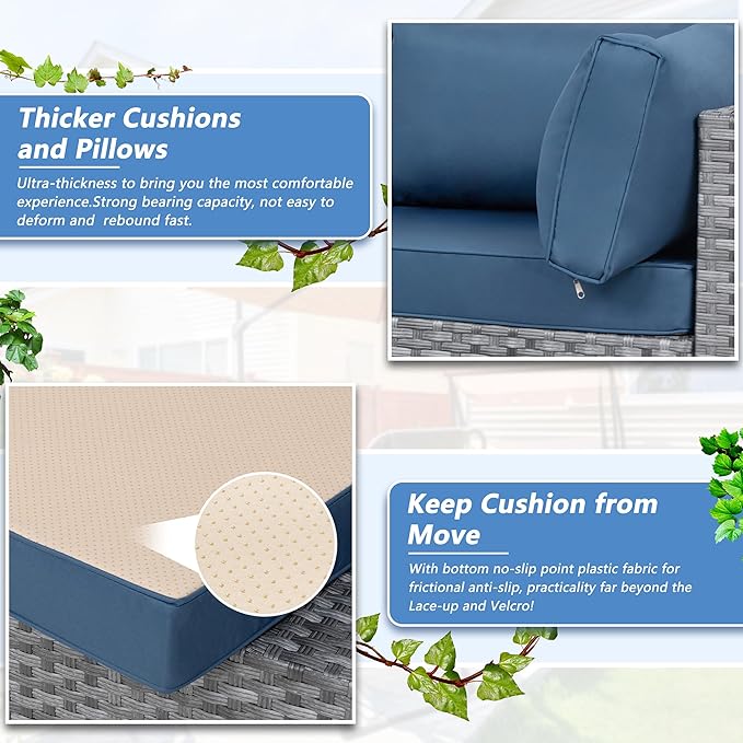 Shintenchi 7 Pieces Outdoor Patio Furniture Sets, Patio Sectional Sofa Couch, Silver Gray PE Wicker Furniture Modular Patio Conversation Sets Patio Sofa with Washable Cushions & Coffee Table (Blue)