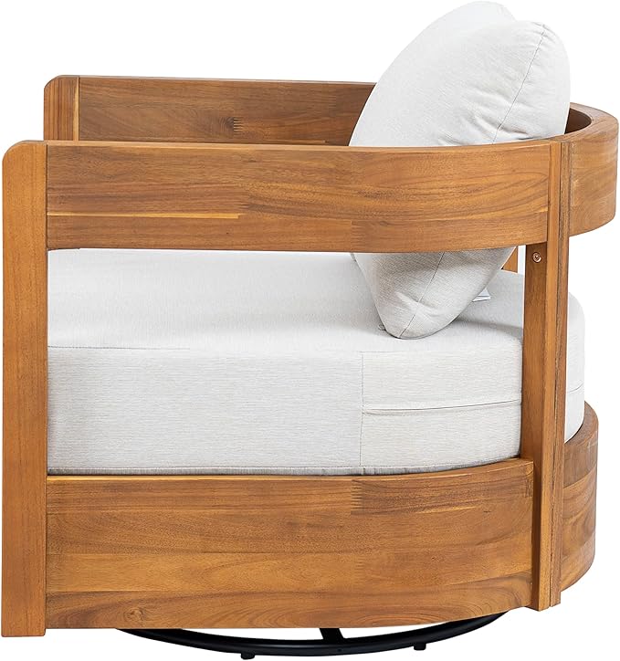 Christopher Knight Home Telluride Outdoor Acacia Wood Swivel Club Chair with Removable Cushion, 360° Rotating Patio Armchair for Garden, Balcony, or Poolside Seating, Teak + Beige