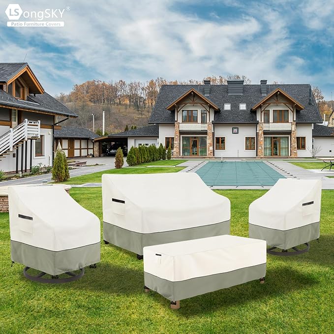 Outdoor Swivel Rocker Chair Covers 2 Pack,35 W x 37 D x 36 H inches,100% Waterproof Heavy Duty Outdoor Chair Covers,Patio Furniture Cover for Swivel Patio Chair,Beige&Grayish Green