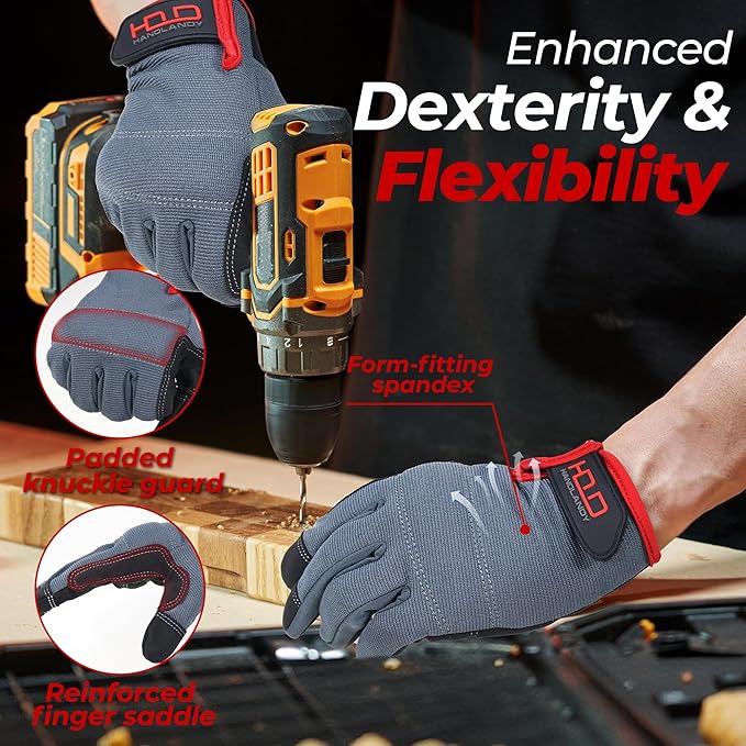 HANDLANDY Work Gloves for Men & Women, Utility Mechanic Working Gloves Touch Screen, Flexible Yard Work Gloves