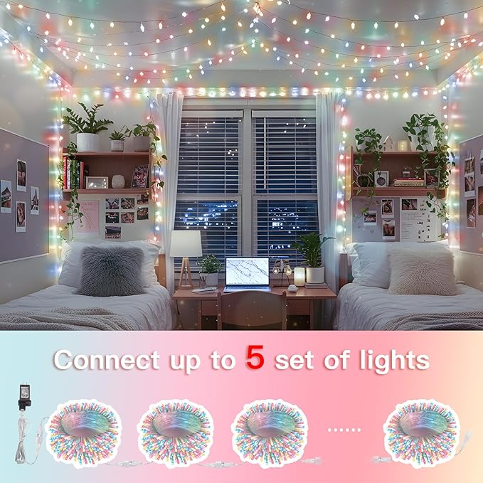 suddus String Lights Indoor Bedroom, 66ft 200 Led Christmas Light Outdoor Clear Wire Connectable, Plug in Fairy String Lights with Remote for Christmas, Dorm, Party, Easter Decoration, Multicolor