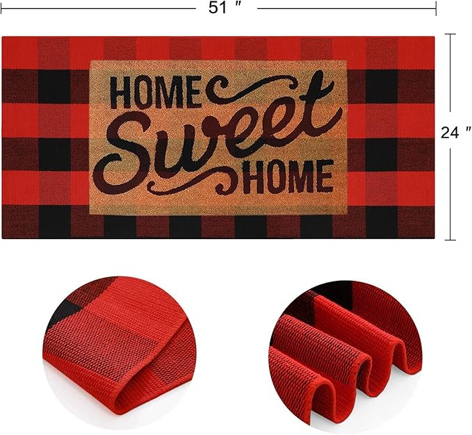 MUBIN Black and Red Plaid Rug 2x4 ft Outdoor Buffalo Checked Rug Halloween Christmas Decor Cotton Reversible Hand-Woven Indoor Washable Front Porch Rugs for Layered Front Door Mats