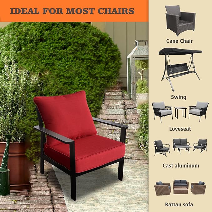 Goodgoods 22x24 inch Outdoor/Indoor Deep Seat Patio Cushion Set of 1 Resilient Foam Filling Water Repellent Stain-Resistant UV Resistant Weather Resistant Deep Seat Bottom Chili