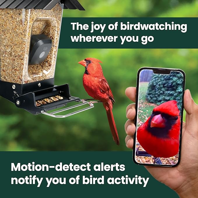 Perky-Pet Solar Powered Smart Bird Feeder with Camera - Squirrel-Resistant, 3.2L Capacity, Motion Activated 1080p HD WiFi Live Stream Camera, SPCAM, SPCAMSLR - Camera Feeder Gift Idea, Yellow