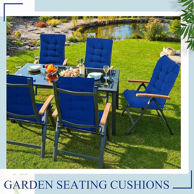 Juexica 4 Sets Outdoor Patio Chair Cushions Seat High Back Tufted Pillow Replacement Rocking Chair Cushions Pads for Patio Summer Seasonal Indoor Home Office(Royal Blue)