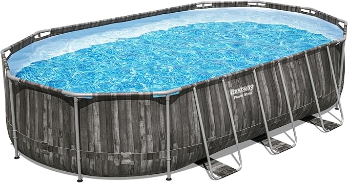 Bestway Power Steel 20' x 12' x 48" Oval Metal Frame Above Ground Outdoor Swimming Pool Set with 1500 GPH Filter Pump, Ladder, and Pool Cover