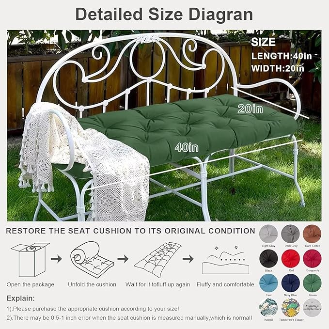 Waterproof Swing Chair Cushions for Outdoor Furniture Patio Beach Cushion Thick Outdoor Garden Beach Seat Pad 20 x 40 in Navy Green