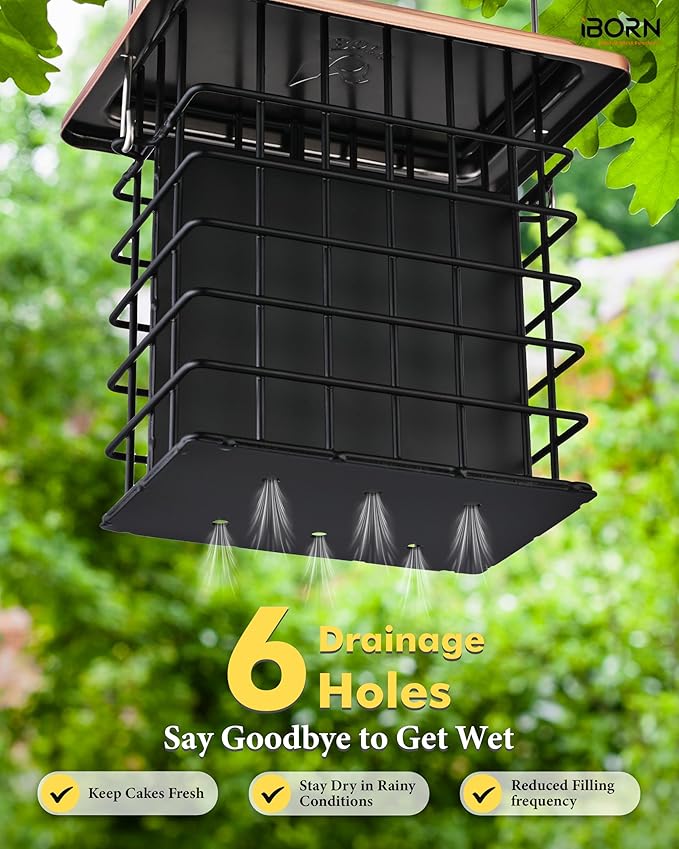 iBorn Double Suet Feeder- Metal Roof Bird Feeder with Taller Grid for Woodpeckers, Suet Cake Cage Bird Feeder for Outdoors Hanging,Easy-Clean & Refill,Metal Brushed Copper（Pack of 1）