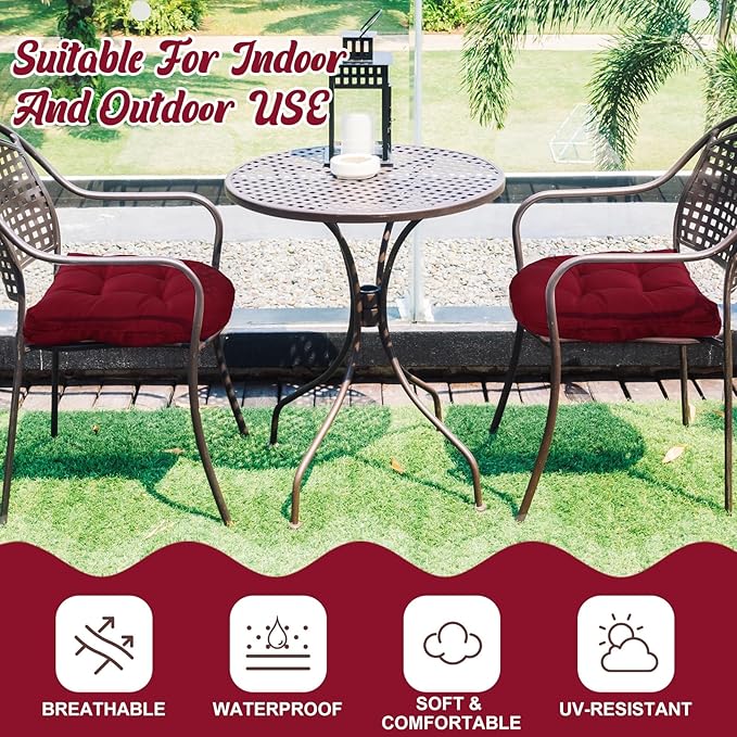 Thyle Outdoor Chair Cushions Set of 6 Waterproof Sun Protection Square Tufted Overstuffed Patio Furniture Seat Cushion for Patio Furniture Dining Indoor 19" x 19"(Wine Red)