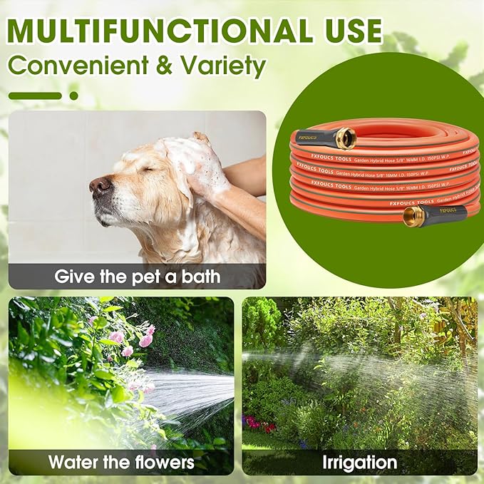 Heavy Duty Garden Hose – 5/8 Inch Flexible, Lightweight Hybrid Hose with 600 PSI Burst Pressure, Swivel Handle,All-Weather Water Hose, Durable Copper Male/Female Fittings (Orange, 50FT)