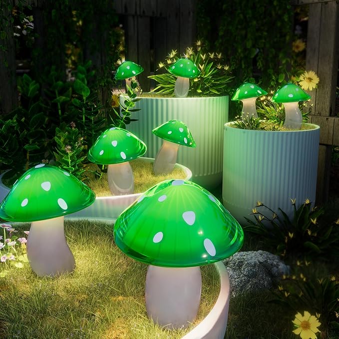 Solar Mushroom Lights Outdoor 9 Pack, Garden Outdoor Decor, 8 Lighting Modes, IP65 Waterproof, Crystal-Clear Fairy Decoration for Pathway/Yard/Flower Bed/Patio/Landscape/Backyard/Dwarf, String 30 FT