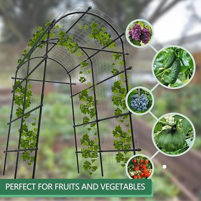 Garden Arch Trellis, 7.5FT Extra Tall Polyethylene-Coated Stainless Steel Garden Trellis for Climbing Plants, Vegetables, Flowers, Outdoor Pergola Arbor Wedding Party Decoration, Cucumber Trellis, Gar