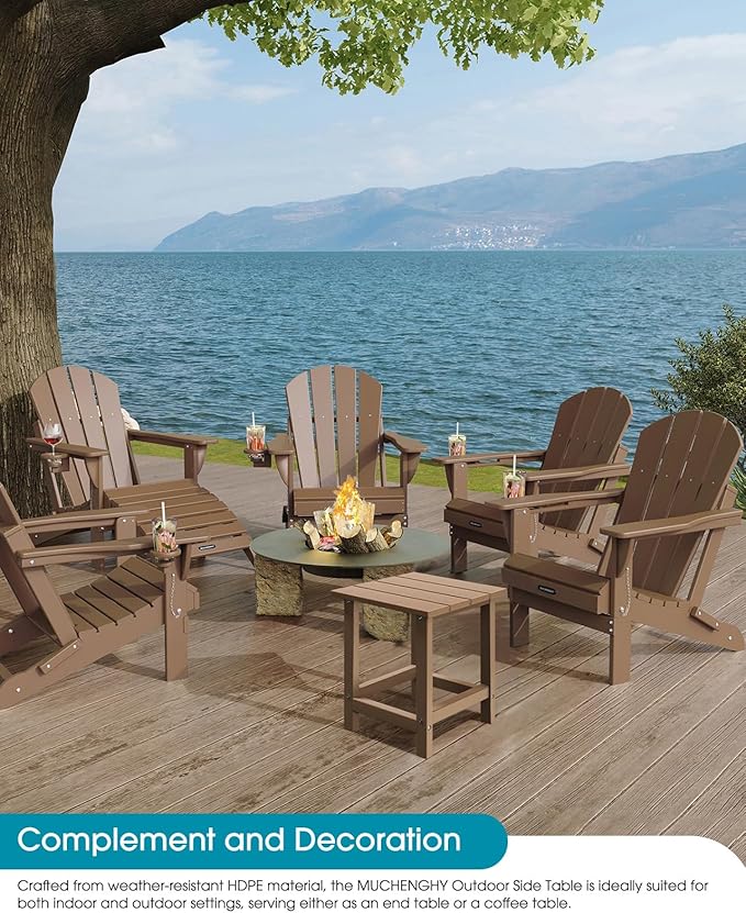 MUCHENGHY Adirondack Outdoor Side Table Set of 2, 14.7" Patio Side Table Weather Resistant, HDPE Outdoor End Tables for Patio, Teak