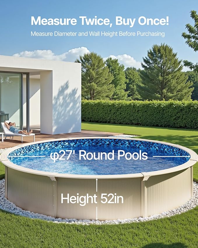VEVOR 27-ft Round Above Ground Pool Liner, Unibead Pool Liners, Standard Gauge, 52inch Wall Height, Designed for Steel Sided Above-Ground Swimming Pools