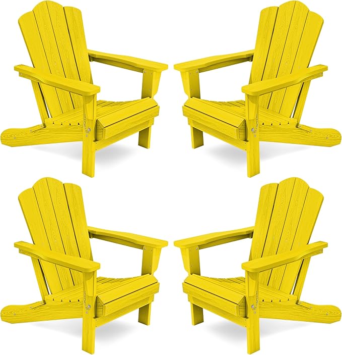 KINGYES Folding Adirondack Chair Set of 4, HDPE All-Weather Folding Adirondack Chair, Yellow