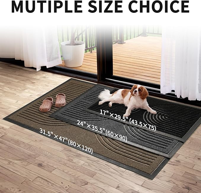 Heavy Duty Door mat Outdoor Indoor Entrance, Non Slip Welcome Mat, Natural Rubber Floor Mat for Entryway, Patio, Garage, Porch, 32"x47",Brown