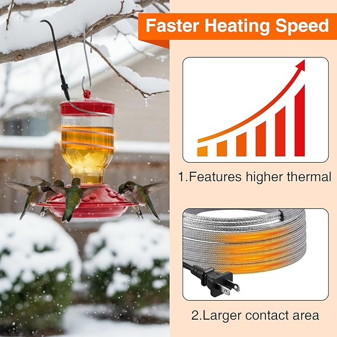 Hummingbird Feeder Heater, Hummingbird Feeder Heated for Outdoors in Winter to Prevent Nectar from Freezing, Garden Bird Feeding Wamer Fit Most Birdfeeders (with Cable Straps)