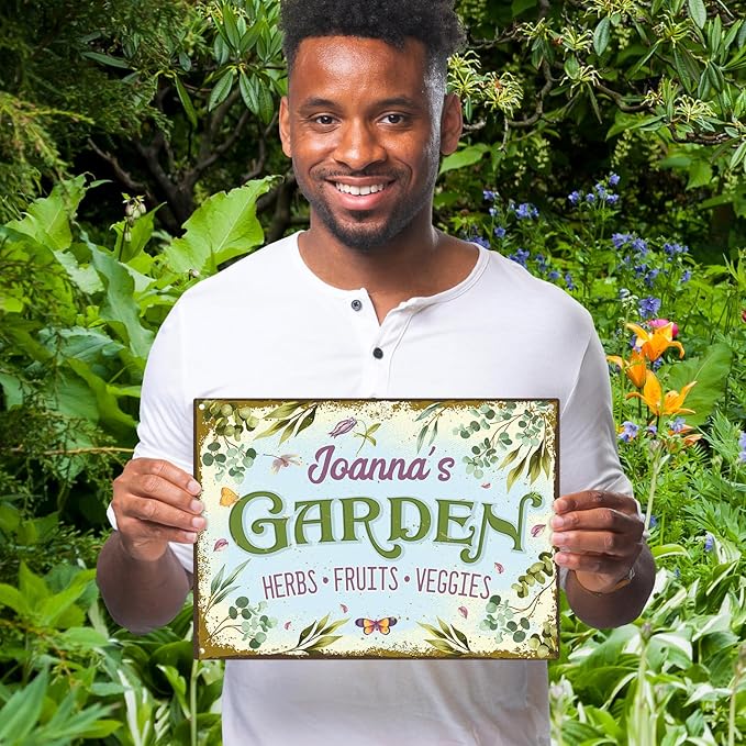Custom Garden Sign, Present, Personalized Name for Vegetable Patch and Backyard Décor Sign, 10x14 Inches, Rust Free .040 Aluminum, Fade Resistant, Made in USA by Sigo Signs