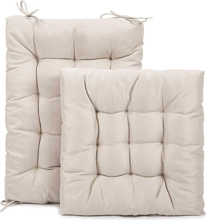 Rocking Chair Cushions Comfortable Tufted Seat Cushion Pads Non-skid Backed Set of Backrest and Seat Bottom for Porch Rocker Cane Adirondack Outdoor Indoor Chair (Cream, Backrest-24X17,Bottom-17x17)
