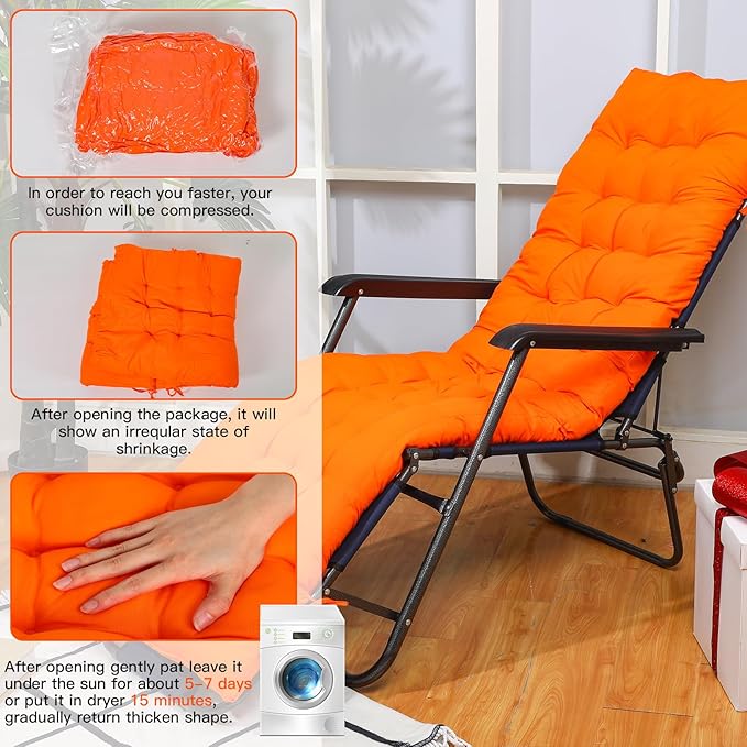 Bucherry 67 x 19 Inch Chaise Lounge Cushions Soft Lounge Chair Cushion Gravity Chair Cushion Sofa Lawn Furniture Cushion Pad with 6 Tie for Outdoor Indoor Patio Home Without Headrest (Orange,2 Pcs)