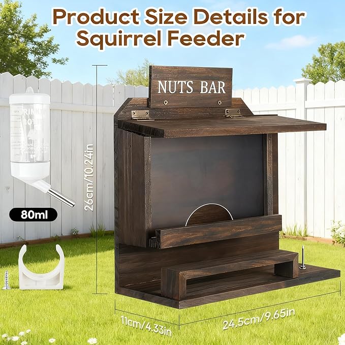 Squirrel Feeders for Outside, Nut Bar Squirrel Feeder, Squirrel Picnic Table Peanut Corn Cob Feeder, Durable Wooden Chipmunk House Box for Corn Peanuts, Funny Squrrill Nuts Bar