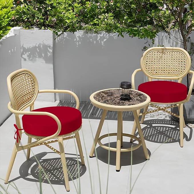 idee-home Outdoor Bistro Chair Cushions, 15”x15”x 3” Thick Outdoor Round Seat Cushions Set of 2 with Ties, Waterproof Round Patio Furniture for Garden
