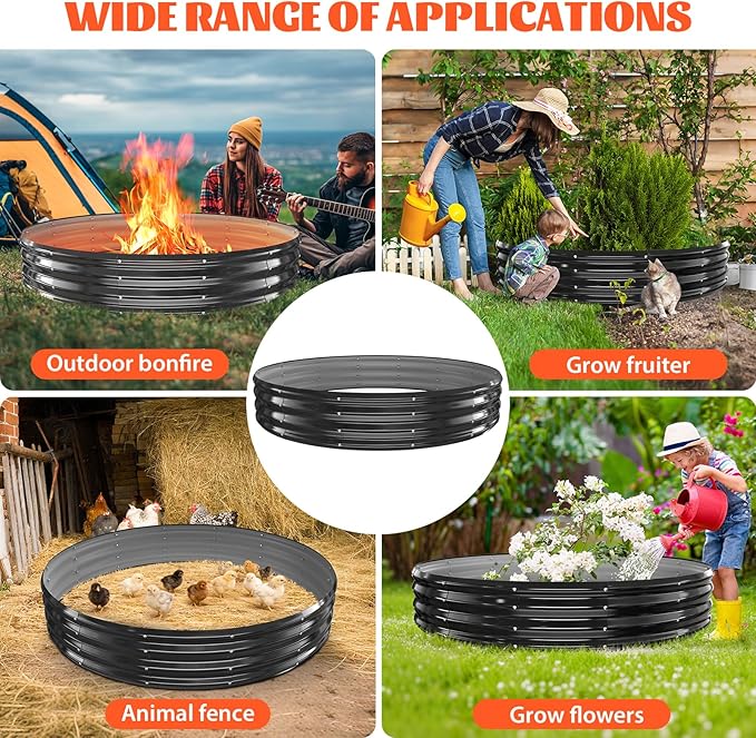72 Inch Round Galvanized Fire Pit Ring/Fire Ring - Foldable and Perfect for Outdoor Gatherings and Campfires in The Yard/Garden/Park/Beach (Black+Gray, 6 FT Diameter+1 FT Tall)