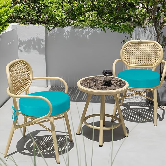 idee-home Outdoor Bistro Chair Cushions, 15”x15”x 3” Thick Outdoor Round Seat Cushions Set of 4 with Ties, Waterproof Round Patio Furniture for Garden