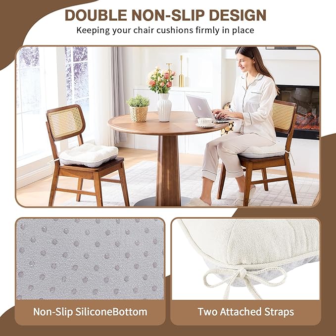BETU White Chair Cushions for Dining Chairs Set of 6,3.5" Thick Kitchen Table Chair Pads with Ties,Non Slip Backing and Covers, Seat Cushion for Dining Room,Bar,Patio Chairs,16"X16"X3.5",White
