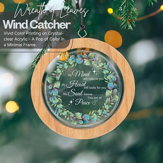Wind Chimes for Outside, Wind Chimes Outdoor Clearance, Deep Tone Outdoors, Wreath of Leaves Wind Chime, Memorial, Sympathy Gift, Patio, Porch, Home Décor, Modern, Acrylic Art, Silver (34" Wreath)