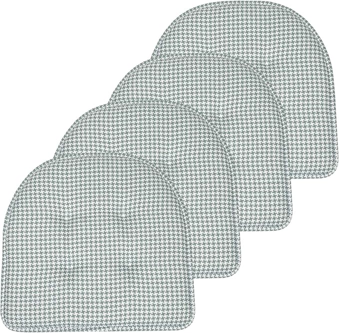 Sweet Home Collection Chair Cushion Memory Foam Pads Tufted Slip Non Skid Rubber Back U-Shaped 16.5" x 15.5" Seat Cover, 4 Count (Pack of 1), Houndsooth Pistachio