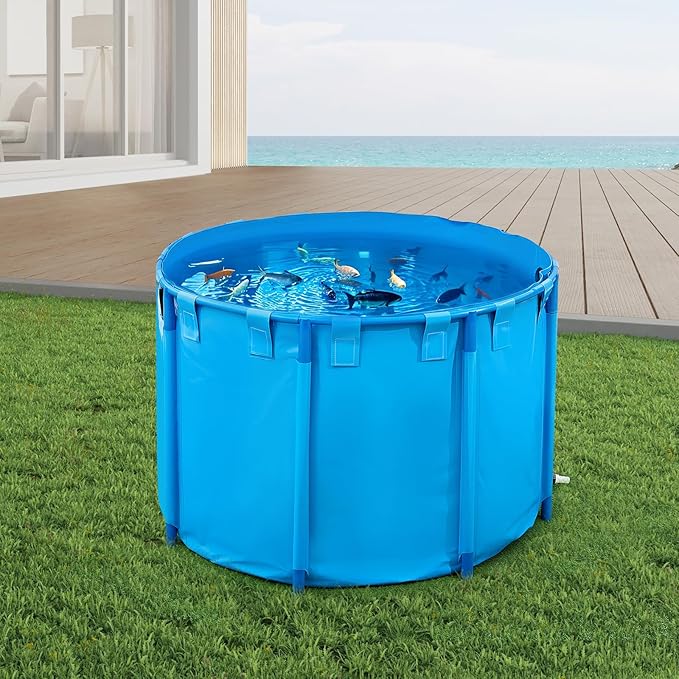 VEVOR KOI Aquarium Tank Above Ground Fish Pond, 450 Gallon Foldable Canvas Fish Pool Pond, Outdoor/Indoor Round No Dig Turtle Goldfish Pond with 304SS Frame and Drain Valve
