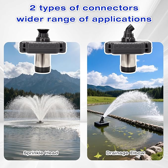Stainless Steel Metal Pond Fountain Aerator, 1HP 110V 15000 GPH Fountain Pump, 100 FT Power Cord, Automatic Aerating Fountain Pump with Programmable Timer for Outdoor Large Ponds & Lakes