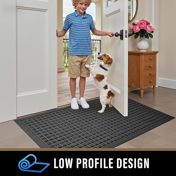 PLEASOR Front Door Mat Indoor Outdoor Entrance, Dirt Resistant and Absorbent Doormat, Sturdy Non-Slip Backing Entry Mat, Fade Resistant, Easy Clean Low-Profile Entryway Mat, 29x17, Grey