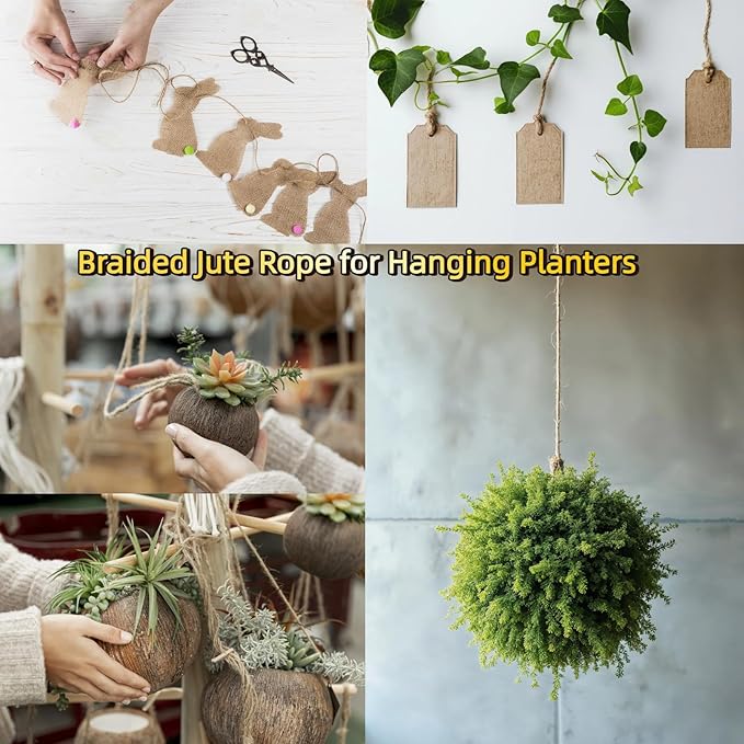 4 Pcs 1312.336 Feet 2mm Brown Jute Twine String - 3 Ply Natural Garden Twine for Plants, Crafts, Gift Wrapping, Packing - Heavy Duty Plant Ties for Tomatoes, Climbing Plants, DIY Projects