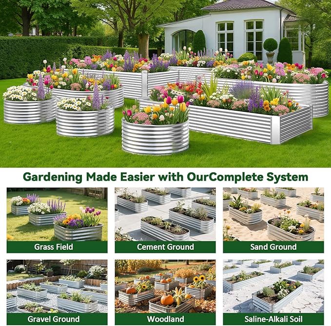 2 Pack Tall 8x4FT Raised Beds for Gardening, Corrugated Galvanized Steel Raised Garden Bed, Outdoor Metal Above Ground Garden Bed for Vegetables and Flowers(Rectangular)