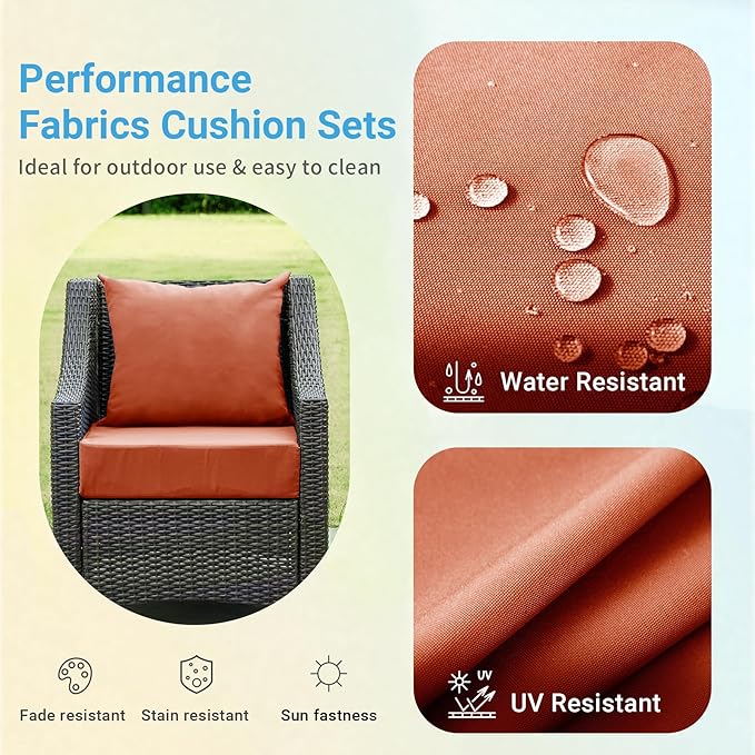 Outdoor Cushions for Patio Furniture,Outdoor Seat Cushion Set 24 x 24 x 4 Inch,Waterproof & Fade Resistant Outdoor Chair Cushions,Deep Patio Chair Cushion with Removable Cover,Spice