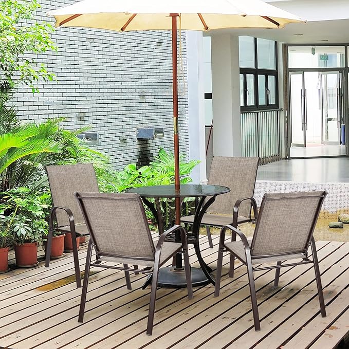 Tangkula 2 Piece Patio Dining Chairs, Outdoor Bistro Chairs W/Curved Armrests, Easy-to-Dry Fabric, Reinforced Steel Frame, Wide & Comfortable Camping Chairs for Garden, Poolside, Backyard (1, Grey)