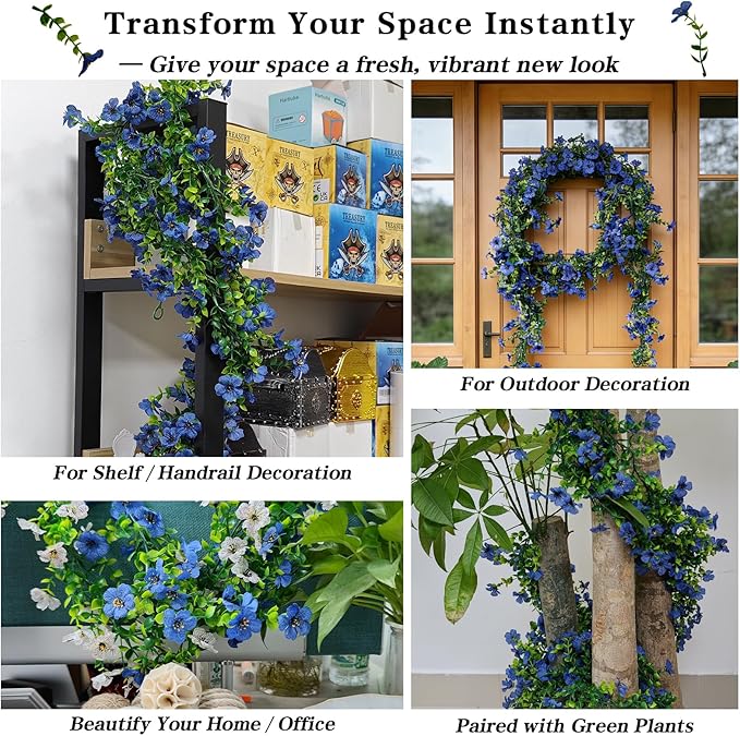 4 Pcs Faux Flowers Garland Plant, Artificial Vines Hanging Flowers Leaves Greenery Garland for Wedding Backdrop Arch Wall Decor, 6 Feet/pcs UV Resistant Indoor Outdoor